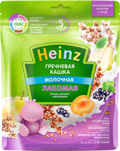 Heinz Кашка мол. Лакомая греч. 170г груш/абр/смор 5мес. (Р) (ДПИ)