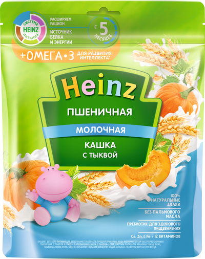 Heinz Молочная Пшеничная кашка с тыквой и Омега-3 200 г (5+)