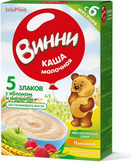 ВИННИ Каша мол.5 злаков ябл.+малин.200г 6мес.(Р) (ДПИ)