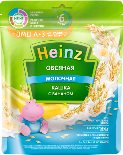 Heinz Молочная Овсяная кашка с бананом и Омега-3 200 г (6+)