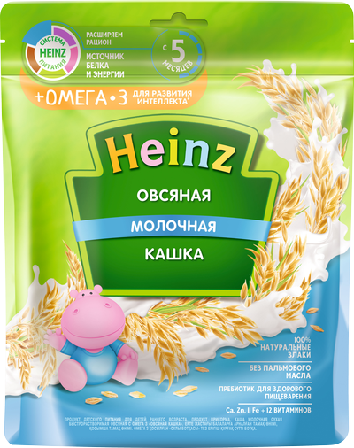 Heinz Молочная Овсяная кашка с Омега-3 200 г (5+)