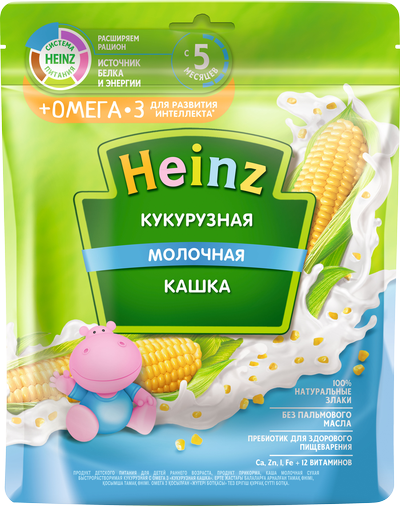 Heinz Молочная Кукурузная кашка с Омега-3 200 г (5+)