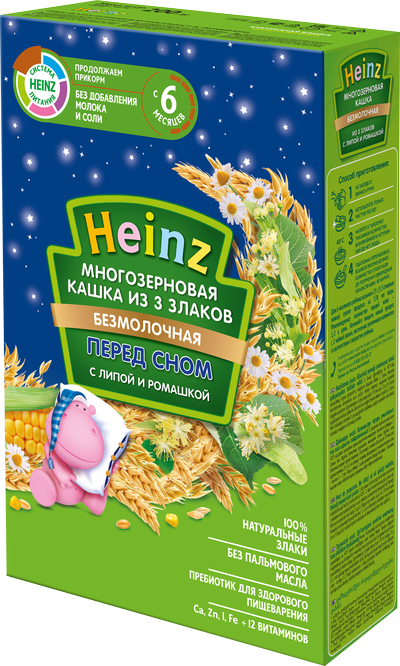Heinz Безмолочная Многозерновая кашка из 3 злаков с липой и ромашкой 200 г (6+)