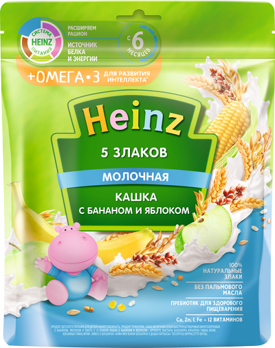 Heinz Кашка мол. 5злак. банан/ябл. 200г 6мес. (Р) (ДПИ)