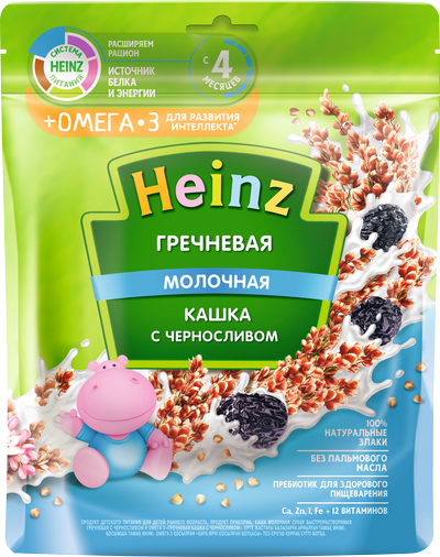 Heinz Кашка мол. гречн.с черносл.200г Омега3 4мес. (пауч) (Р) (ДПИ)