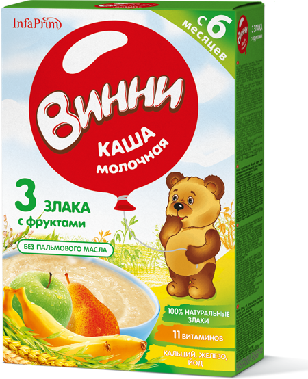 ВИННИ Каша мол.3 злака с фрукт. 200г 6мес. (Р) (ДПИ)