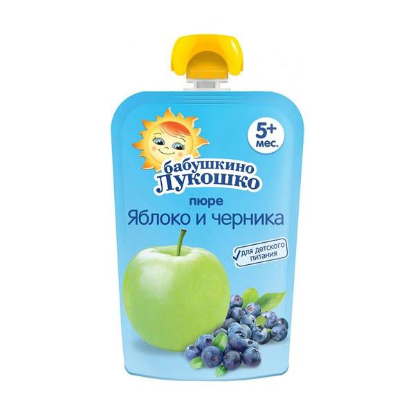 Бабушкино Лукошко Пюре Яблоко-черника (пауч) 90 г (5+)
