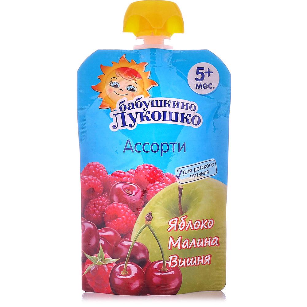 Бабушкино Лукошко Яблоко-малина-вишня (пауч) 90 г (5+)
