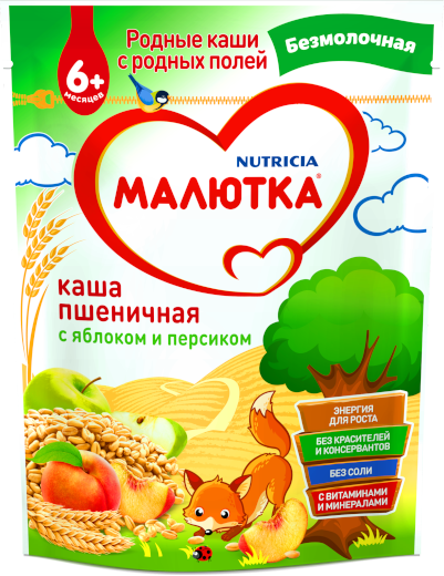 МАЛЮТКА Безмолочная пшеничная каша с яблоком и персиком
