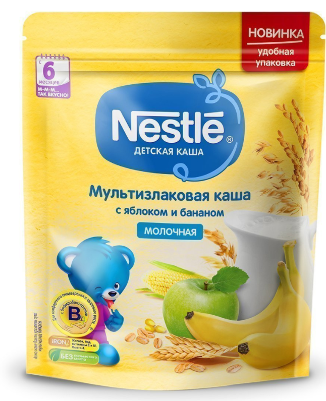 NESTLE Каша молочная мультизлаковая с яблоком и бананом 2250 г (6+)