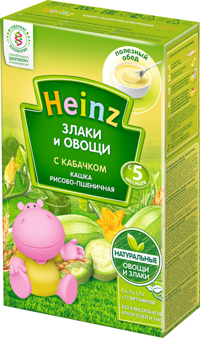 Heinz Пшенично-рисовая кашка с кабачком 200 г (5+)
