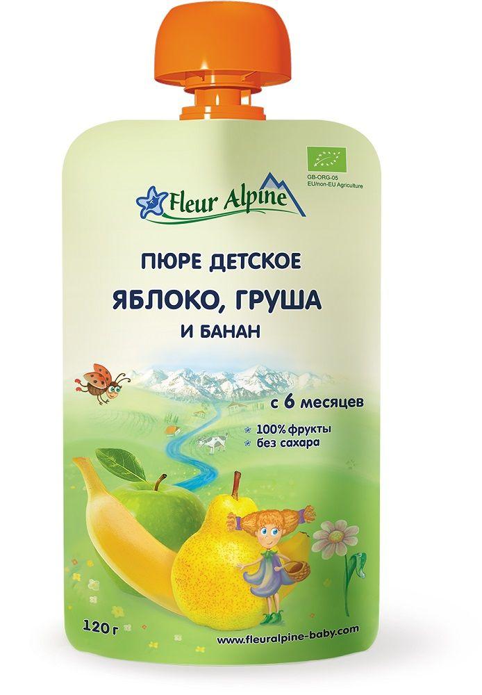 Fleur Alpine ORGANIC (ФА) Пюре детское ЯБЛОКО, ГРУША и БАНАН 120 г (6+)