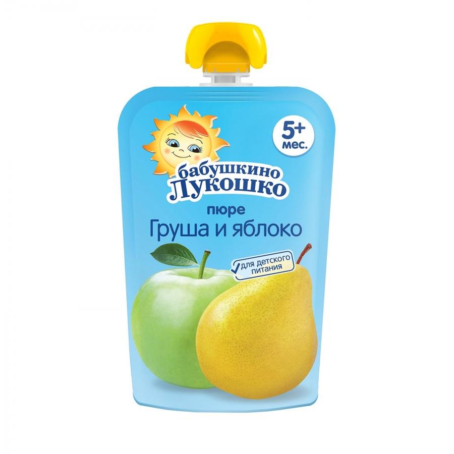 Бабушкино Лукошко Пюре Яблоко-груша (пауч) 90 г (5+)
