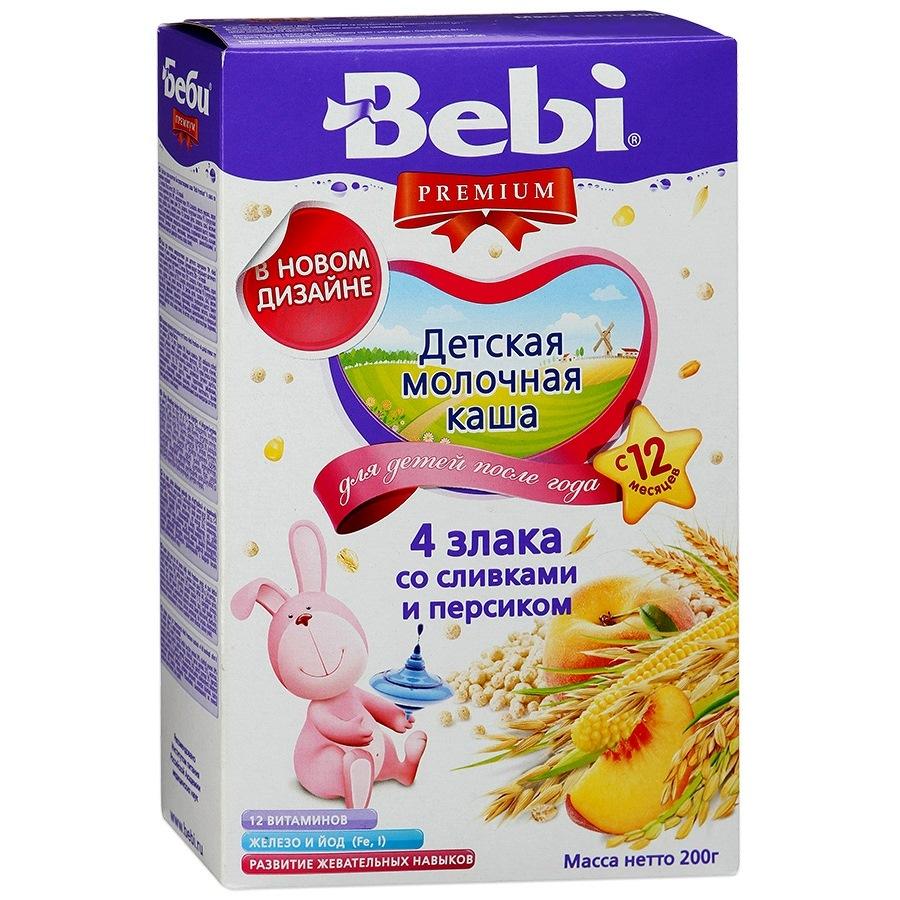 Bebi Premium Каша Молочная 4 злака-Сливки-Персик