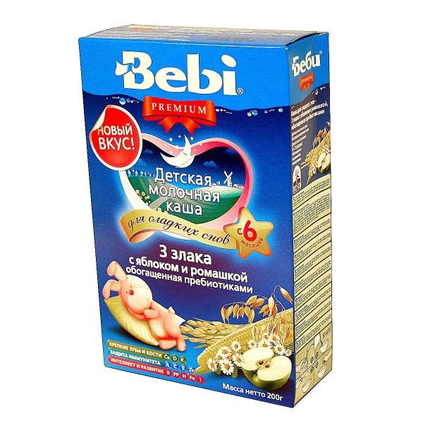 Bebi Premium Каша Молочная 3 злака-Яблоко-Ромашка 200 г (6+)