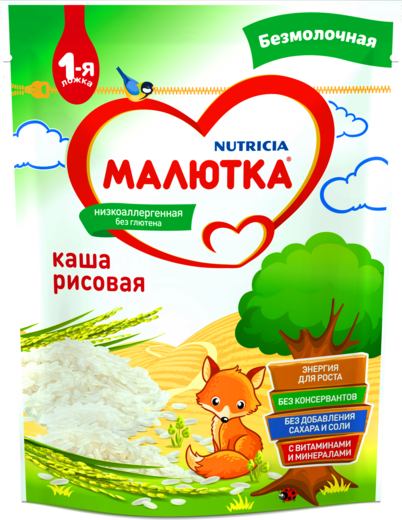 МАЛЮТКА каша б/мол. рисовая 200г с 4 мес. (Р) (ДПИ)