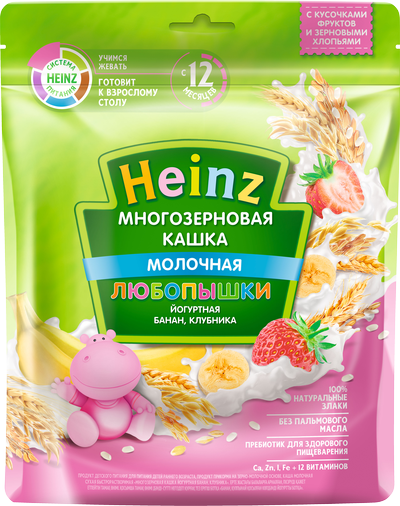 Heinz Любопышки Многозерновая йогуртная кашка с бананом и клубникой