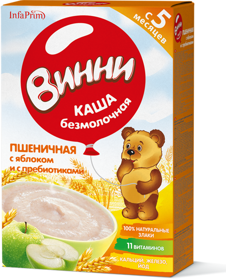 ВИННИ Каша б/мол.пшеничная с яблок. 200г 5мес.с пребиот. (Р) (ДПИ)