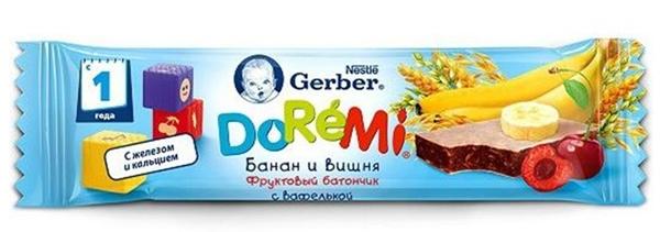 Гербер "ДоРеМи" Фруктово-злаковый батончик «Банан и вишня»