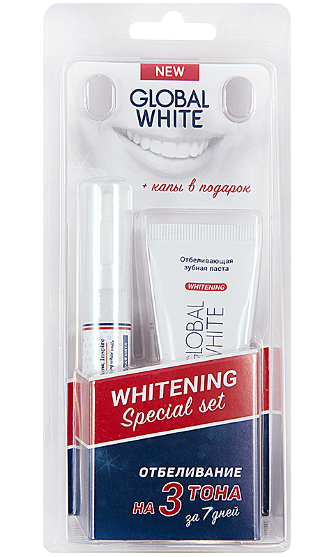 Набор Global White отбеливающий (карандаш+зубная паста +капы)