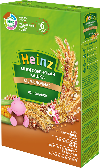 Heinz Безмолочная Многозерновая кашка из 5 злаков 200 г (6+)