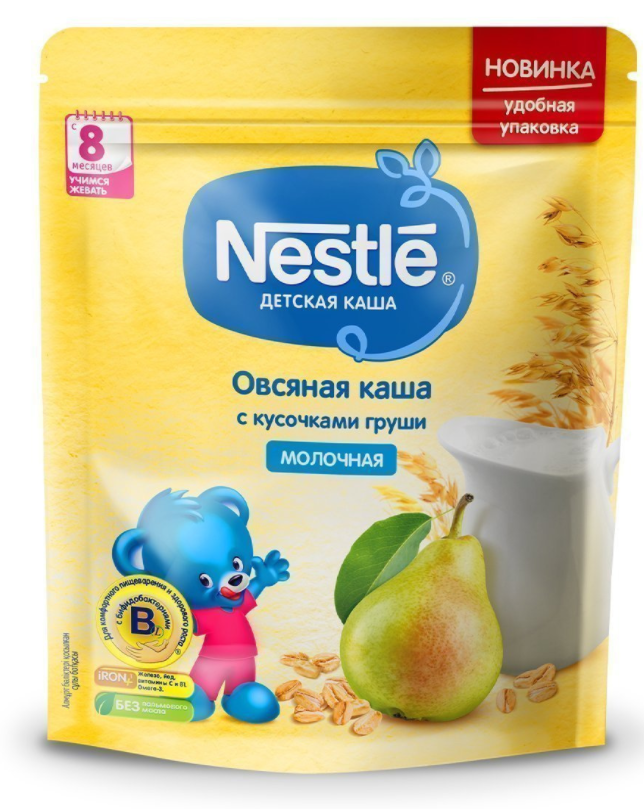 NESTLE Каша молочная овсяная с кусочками груши 220 г (8+)