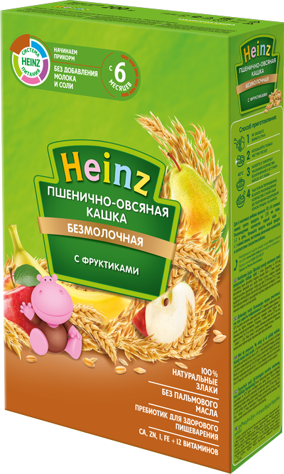 Heinz Пшенично-овсяная кашка с фруктиками 200 г (6+)