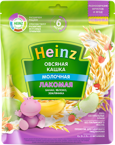 Heinz Кашка мол. Лакомая овсян. 170г бан/ябл/землян. 6мес. (Р) (ДПИ)