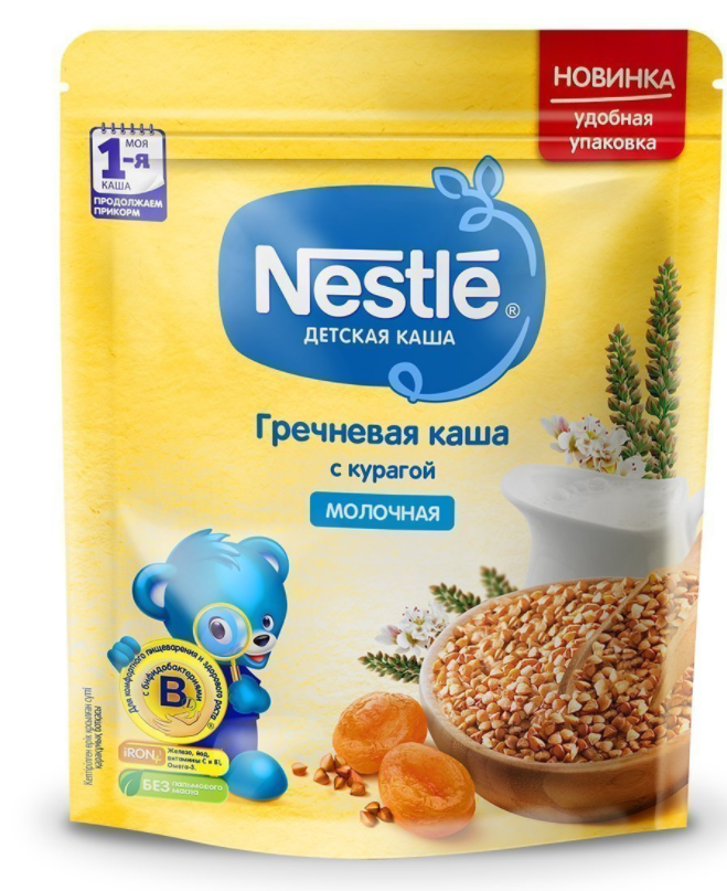 NESTLE Каша молочная гречневая с курагой 220 г (5+)