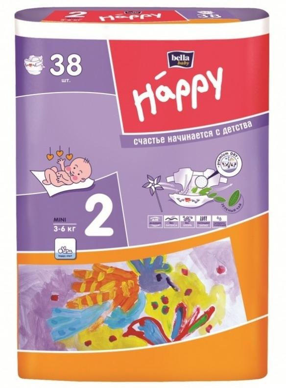 Подгузники Baby Happy Mini 2 (3-6кг): 38 шт.