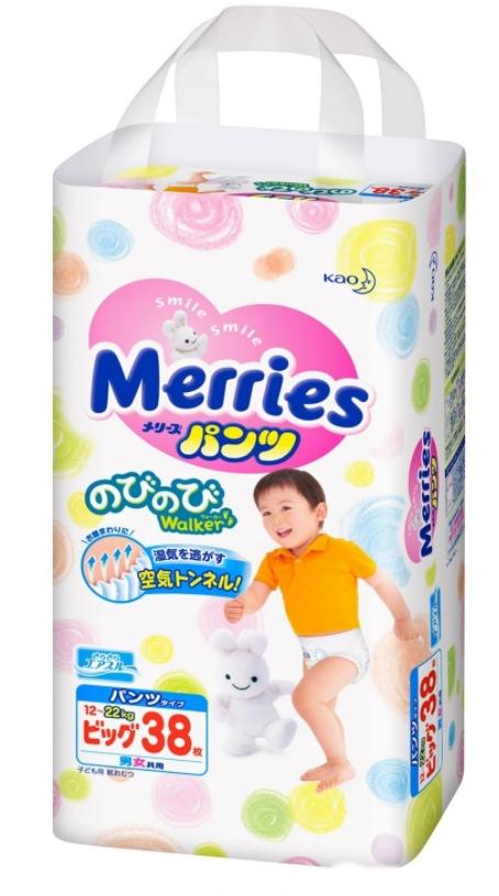 Подгузники-трусики Merries р.XL 12-22кг: 38 шт.