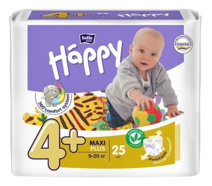 Подгузники Baby Happy Maxi Plus 4+ (9-20кг): 25 шт.