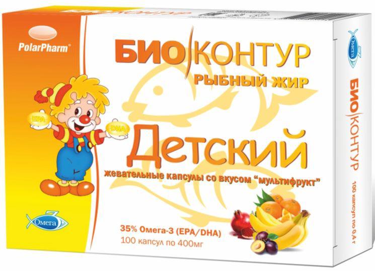 Рыбный жир Биоконтур для детей Мультифрукт капс. жевательные: 100 шт.