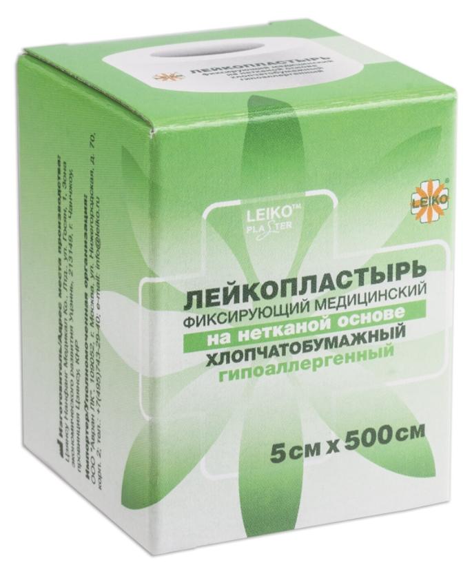 Leiko Пластырь катушечный на нетканной основе 5х500 см (картонная упаковка)
