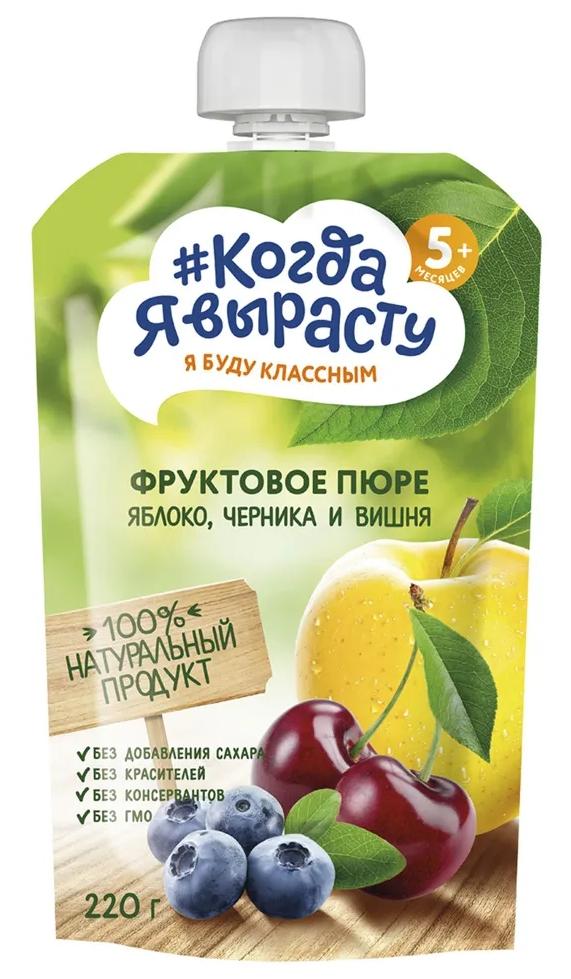 КогдаЯВыр. Пюре Яблоко-Вишня-Черника 220г пауч. (с 5мес.) (Р) (ПТ)