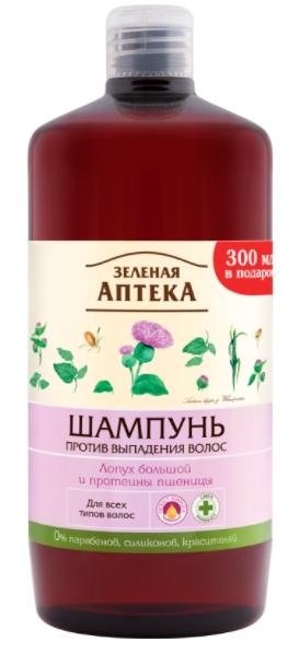 Зеленая Аптека Шампунь против выпадения волос Лопух и протеины пшеницы 1000 мл
