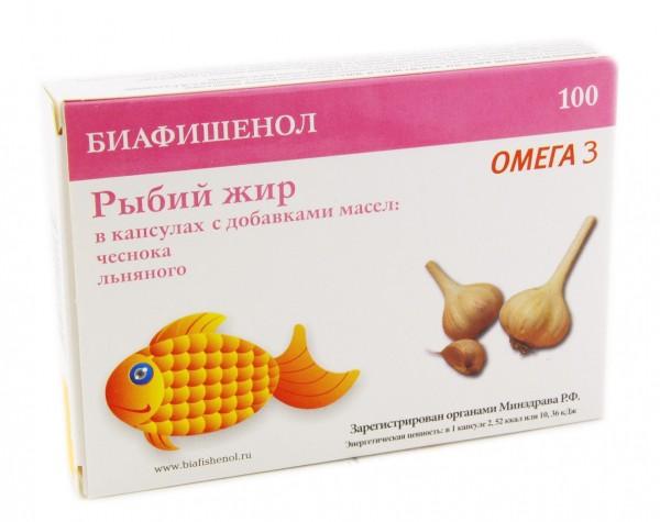 Рыбий жир Биафишенол масло чеснока и льна капс.: 100 шт.