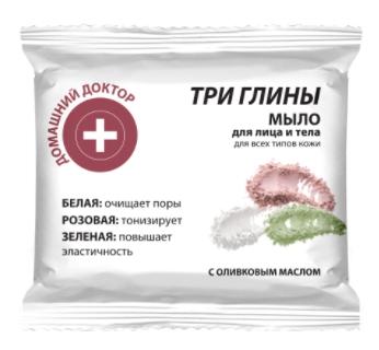 Домашний Доктор Мыло для лица и тела Три глины 70 г