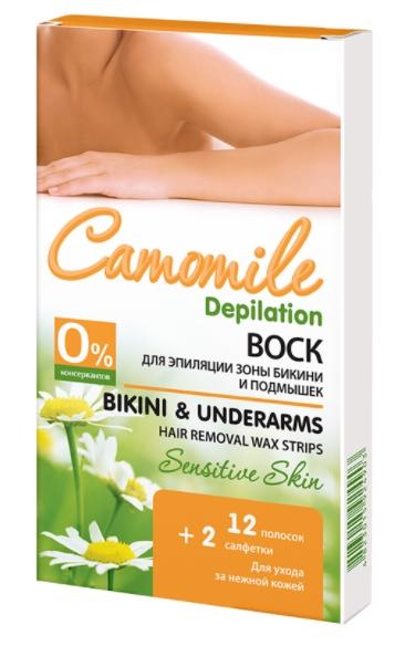 Camomile Depilation Воск для эпиляции зоны бикини и подмышек 12 полосок+2 Салфетка
