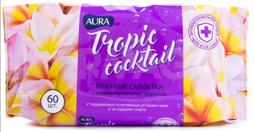 Салфетка вл. "Aura"Tropic Coctail а/бак.N60 (Р)