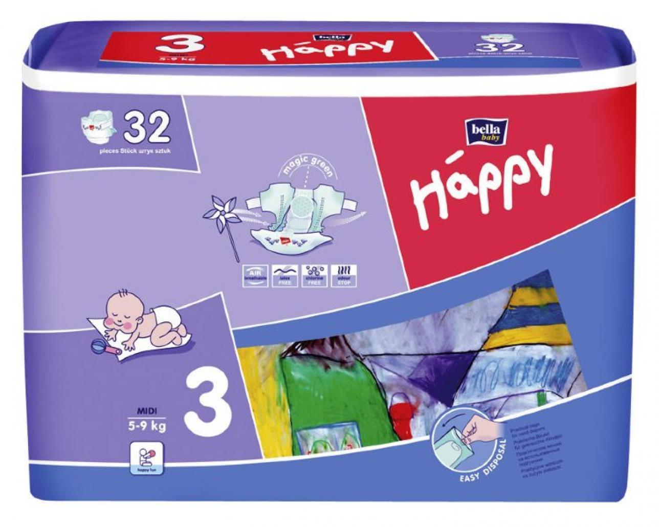 Подгузники Baby Happy Midi 3 (5-9кг): 32 шт.
