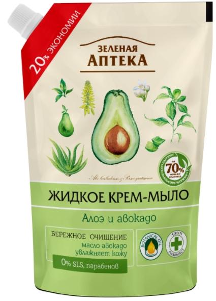 ЗА Кр.-мыло жид. Алоэ и авокадо 460мл дой-пак