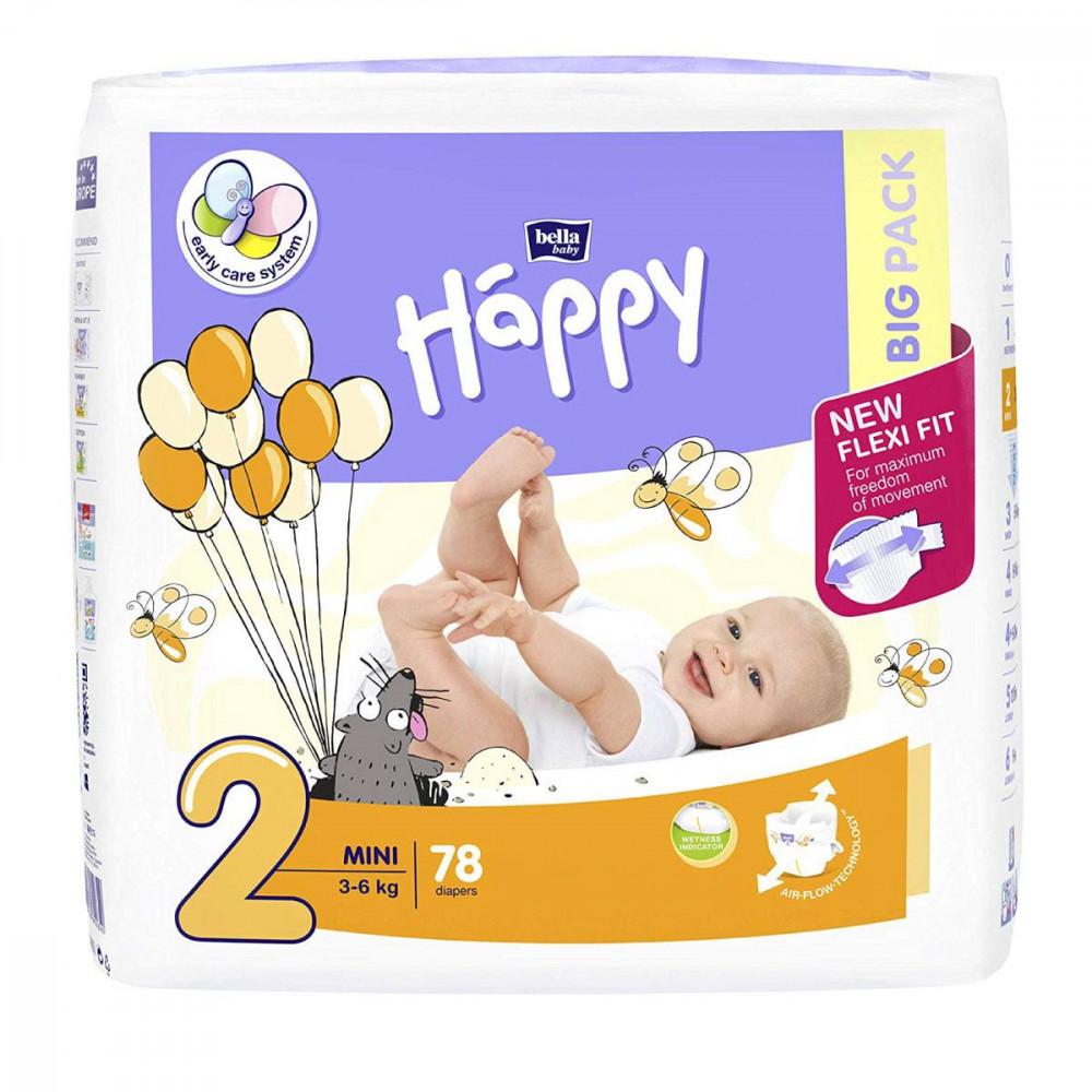 Подгузники Baby Happy Mini 2 (3-6кг): 78 шт.