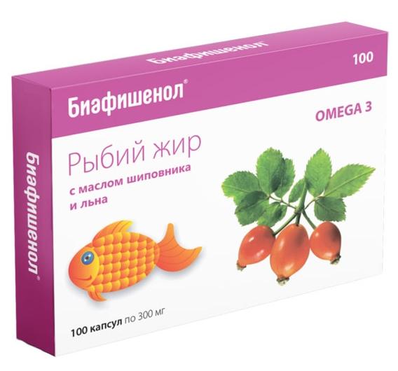 Рыбий жир Биафишенол масло шиповника и льна N100 (Р) (ПТ)