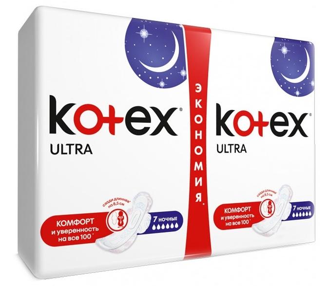 Прокладки гигиенические Kotex Ultra Night (6 капель): 14 шт.