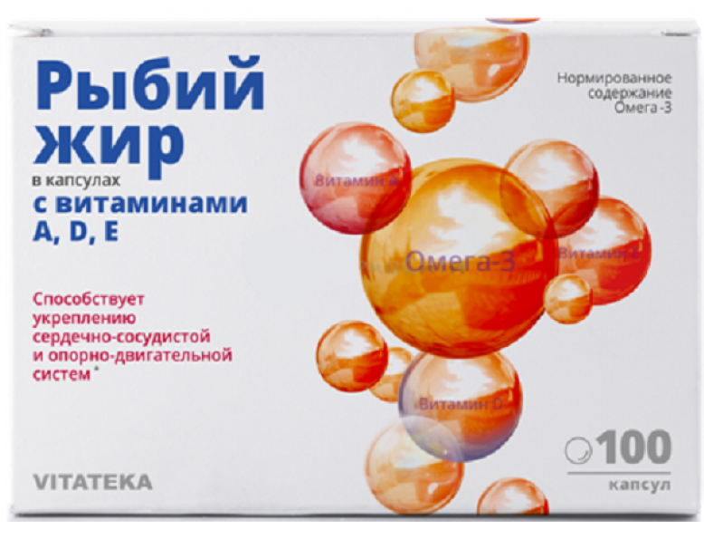 Vitateka Рыбий жир с Витаминами А, Д, Е капс. 370 мг: 100 шт.