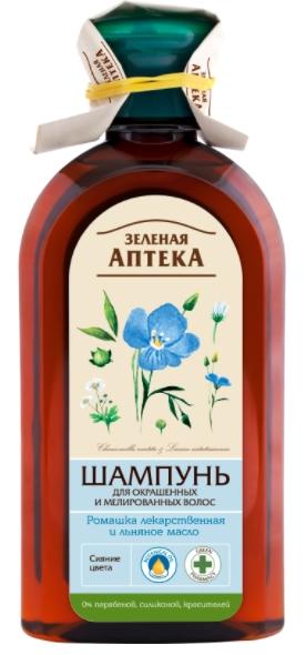 Зеленая Аптека Шампунь для окрашенных и мелированных волос Ромашка и льняное масло 350мл