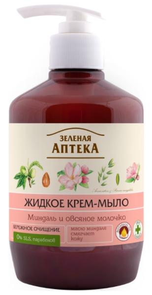 Зеленая Аптека Мыло жидкое Миндаль и овсяное молочко 460мл (флакон с дозатором)