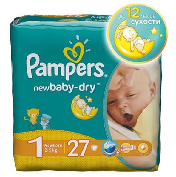 Подгузники Pampers New Baby-Dry р. 1 (2-5кг): 27 шт.