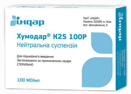 Хумодар К25-100 сусп. д/п/к введения 100 ЕД/1 мл: картриджи 3 мл 5 шт., фл. 10 мл 1 шт.